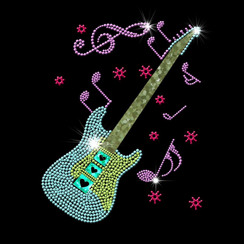 Junhin Latest hot fix guitar musical instrument  7.6*9 inch rhinestones motif Rhinestone transfers image22