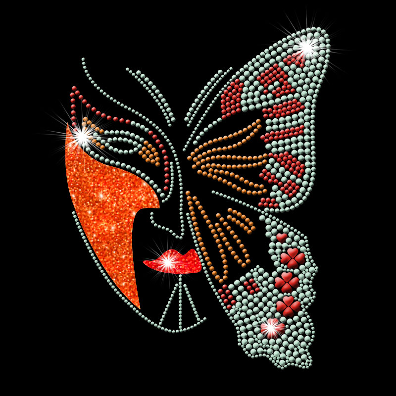 Junhin Custom butterfly mask glitter cloth rhinestones heat transfers wholesale Rhinestone transfers image7