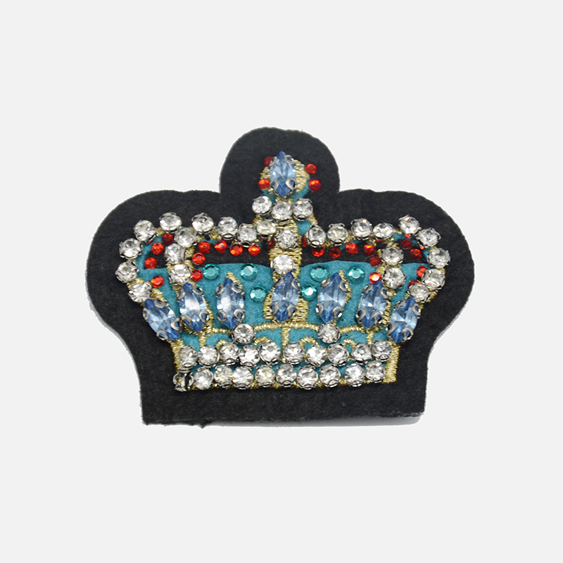 Junhin Wholesale imperial crown rhinestone flock embroidery bead patch designs Beaded Patches image4