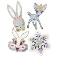 Custom t shirt plush embroidery design snowflake cartoon rabbit deer pattern sequin bead patch for garment