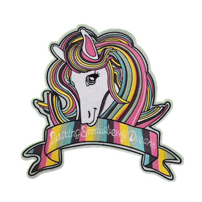 Custom diy cotton coat design rainbow horse pattern flock cloth embroidery iron on patches for children garment