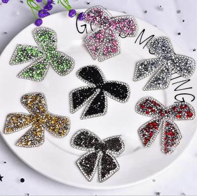 Adhesive crystal handmade bowknot design rhinestone beaded sew on patch for clothing applique