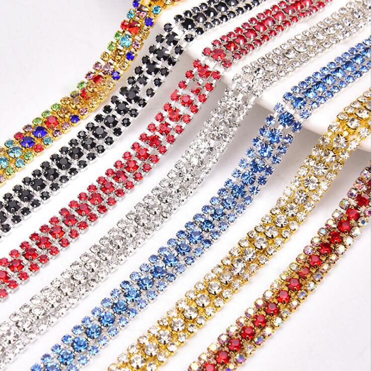 Clear glass rhinestone chain tape sewing trimming crystal ribbon applique strass banding for clothes dress crafts