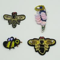 Custom sequin with applique insects pattern  beaded embroidered patch sew on diy craft ornament