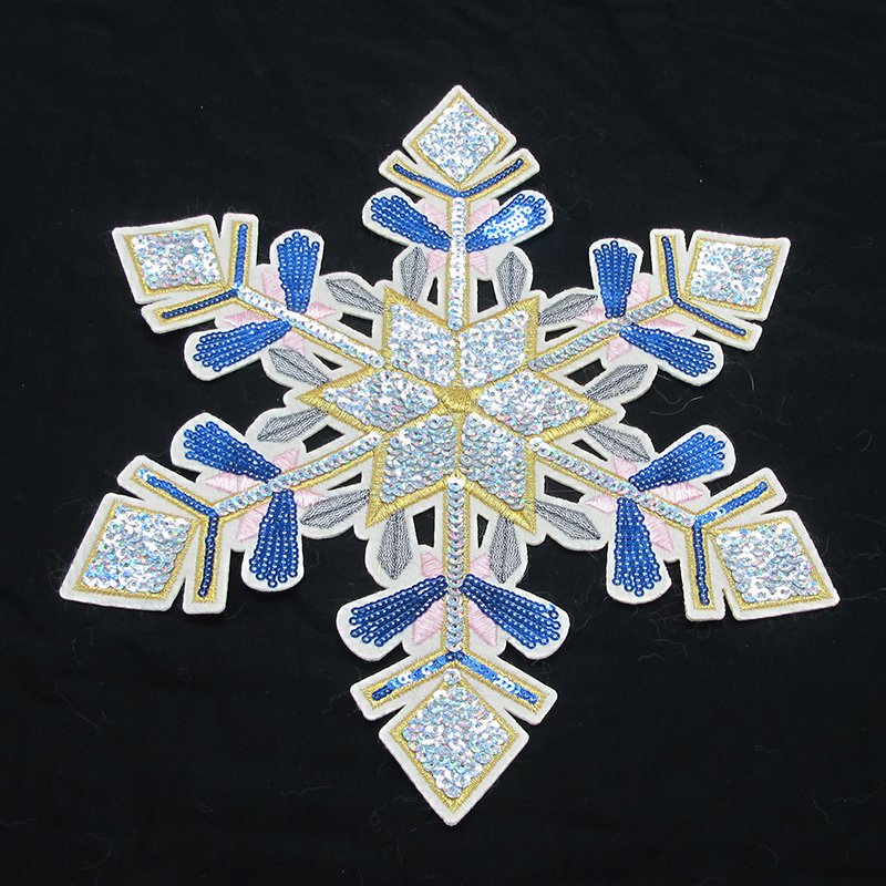 Customized snowflake pattern beads embroidery applique sequin patch for clothing