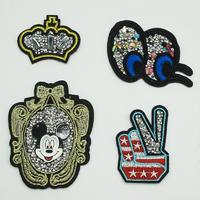 Custom design embroidery patch with rhinestone transfer applique for clothing