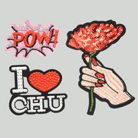 Customized red color flowers design embroidery applique patch for dress