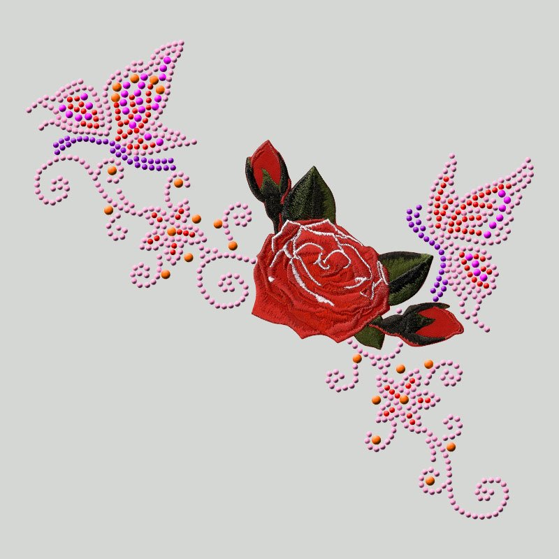 Custom applique design rose flower iron on rhinestones embroidery patch for clothing