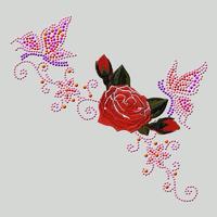 Custom applique design rose flower iron on rhinestones embroidery patch for clothing