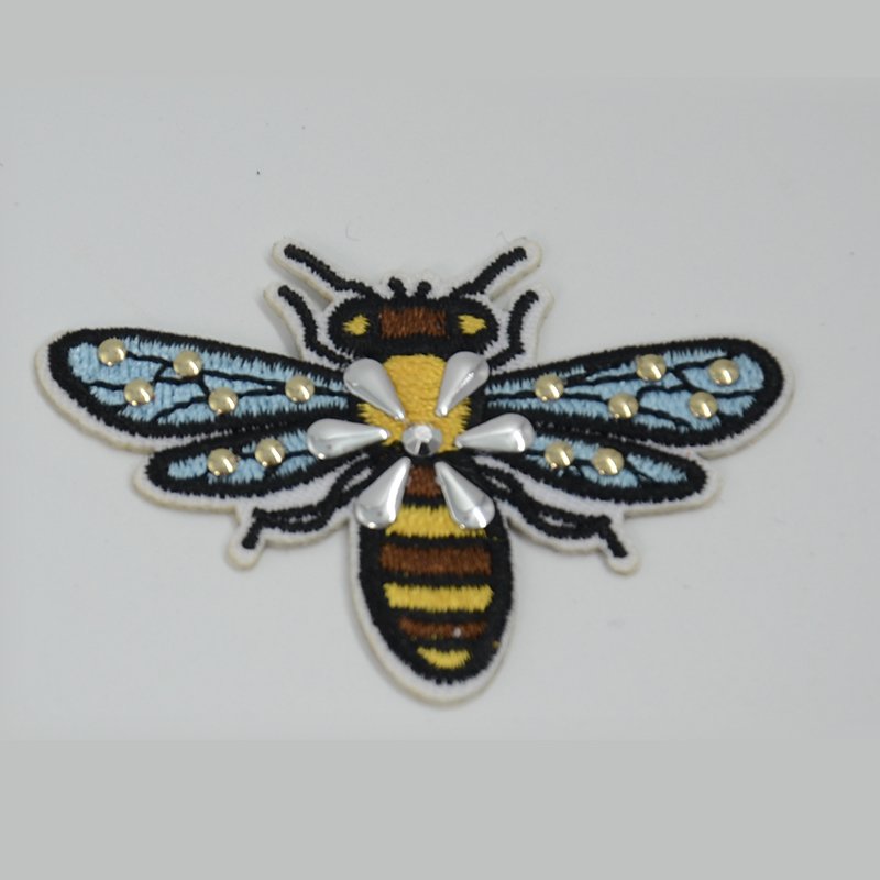 Custom iron on applique bee pattern design embroidery patch with nailheads for clothes