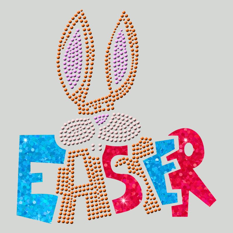 Wholesale custom hot fix heat transfer rabbit design rhinestone motif for t-shirts
