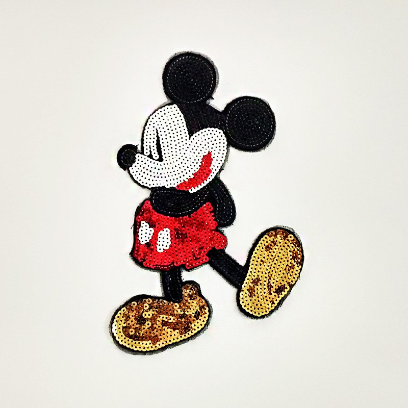 Custom wholesale badges mickey design sequins patch sew on embroidery for clothes