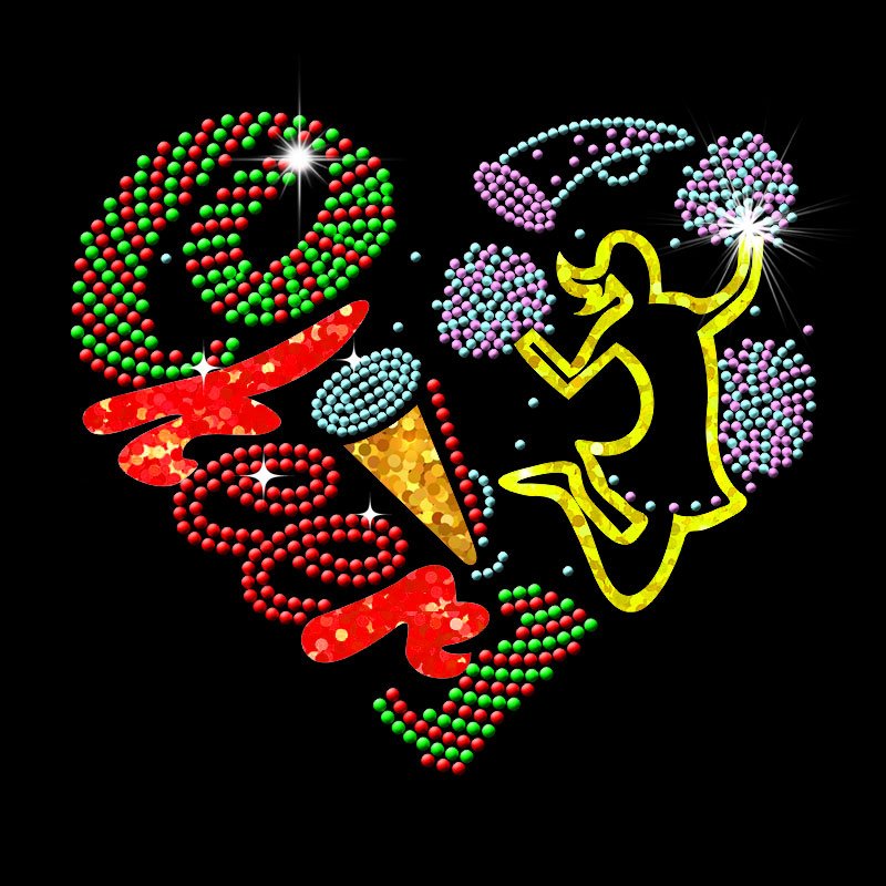 Custom hot fix dance heart design rhinestones transfer motif for t shirt