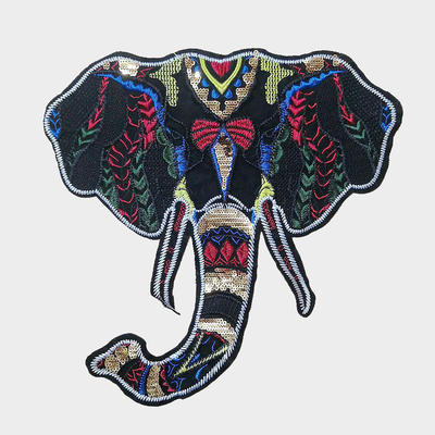 Custom Clothing Embroidery Decoration Design DIY Animal Multi-Color  Elephant Pattern Sequin Embroidered Patch for Sale