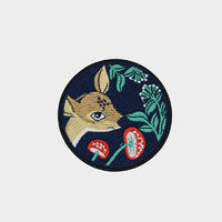 Custom wholesale cloth round badge animal cartoon deer pattern design embroidery patch  on t shirt