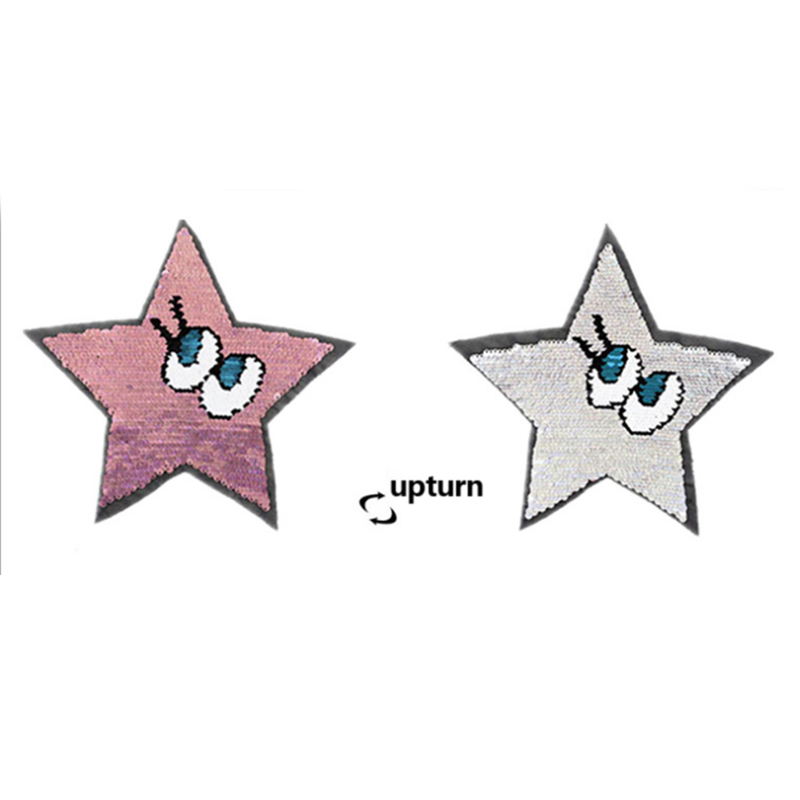 T shirt custom diy design star pattern flip two-tone reversible sequin bead embroidery iron on patch for clothing