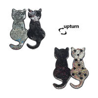 Custom clothing accessories design animal cat pattern reversible sequin bead embroidery iron on patches