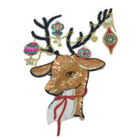 Custom cloth design pattern animal deer sequin bead towel embroidery iron on patches