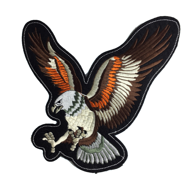 Custom t shirt iron on patches animal eagle design flock cloth embroidery for clothing