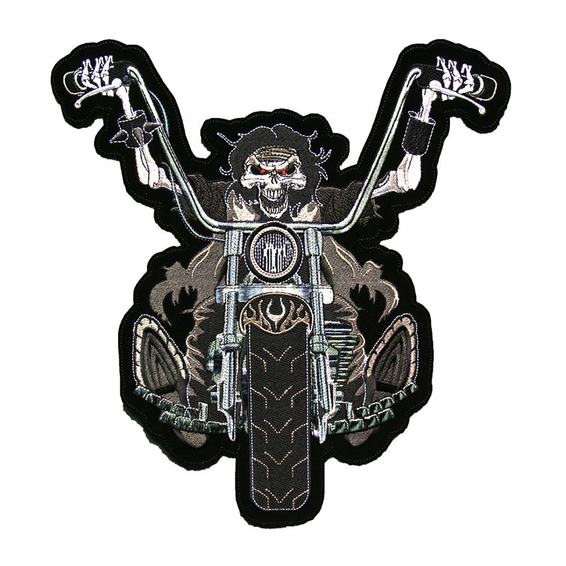 Custom t shirt heat press patches pattern ghost rider motorcycle design computer mechanical embroidery  for clothing