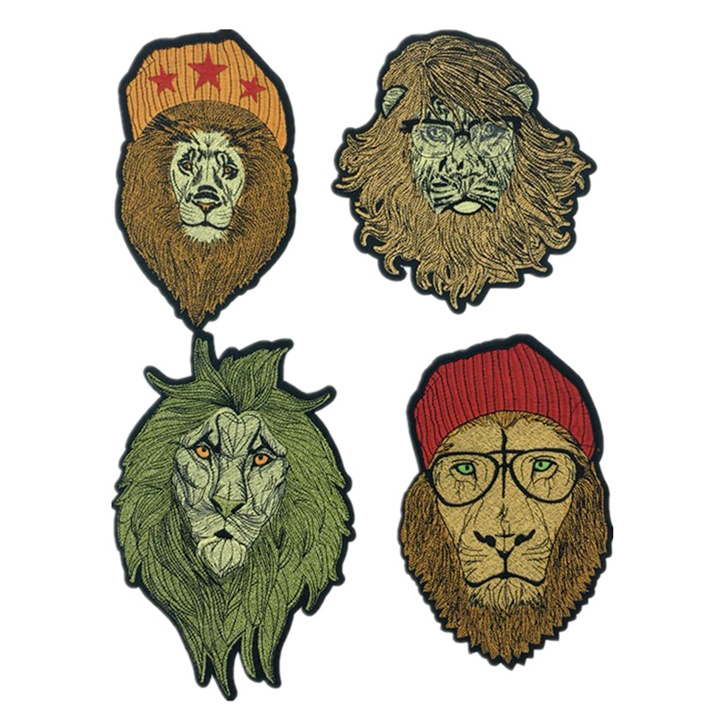 Custom designs applique factory directly animal lion pattern woven embroidery patches on t shirt
