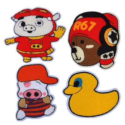 Custom applique cartoon pattern iron on towel chenille embroidery patch for kids clothing