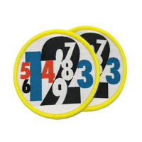 Custom round badge design numbers pattern applique woven embroidery patch for garment