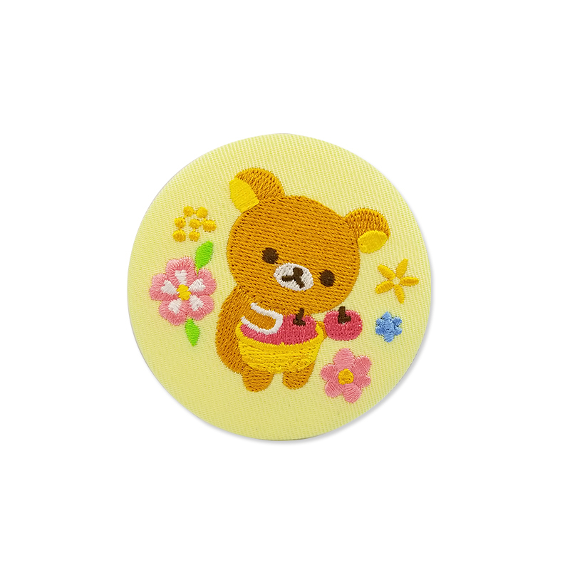 Custom circular badge cartoon bear pattern design woven embroidery sew on patch for clothing