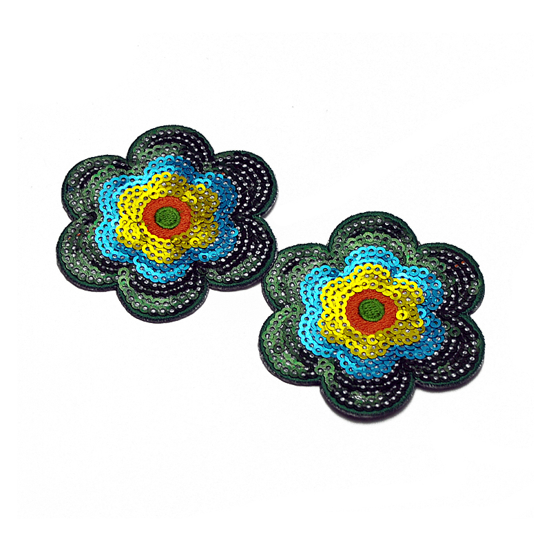 Custom applique flowers pattern design sequin embroidery bead patch for clothing