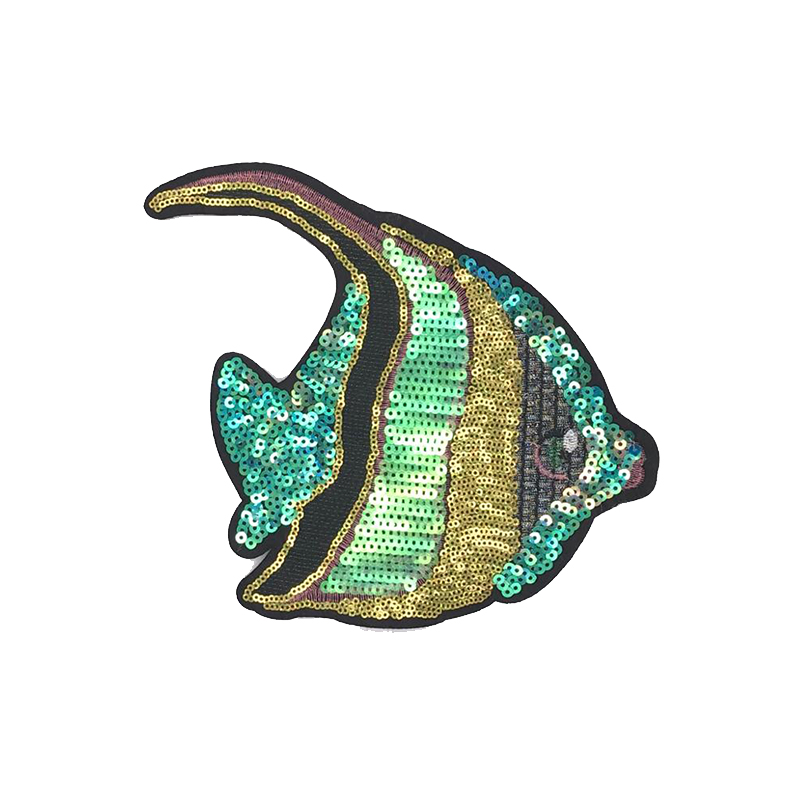 Custom sequin animal fish patch diy popular sew on applique for clothing