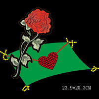 Custom rose flower design rhinestone transfer combined with embroidered applique